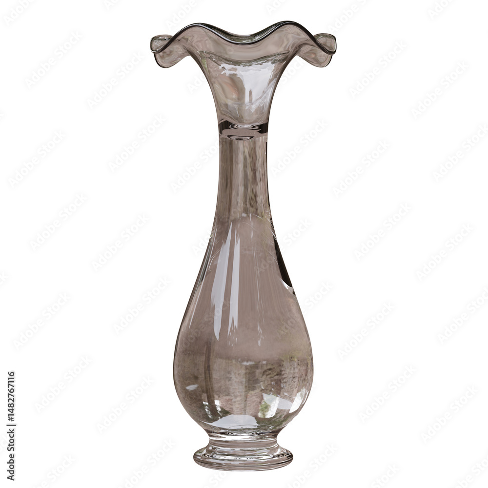 Glass vase isolated on white, transparent. Decoration pot for interior design