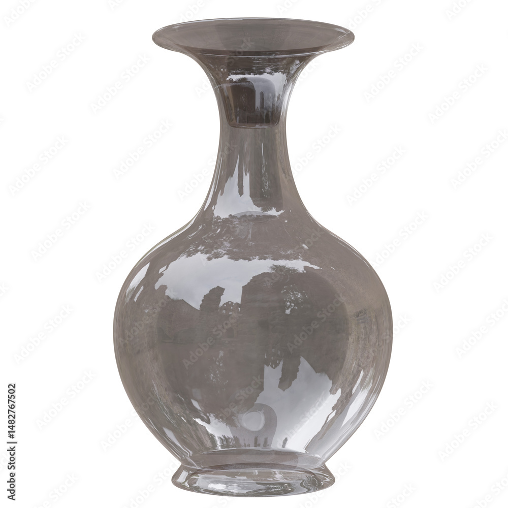 Glass vase isolated on white, transparent. Decoration pot for interior design