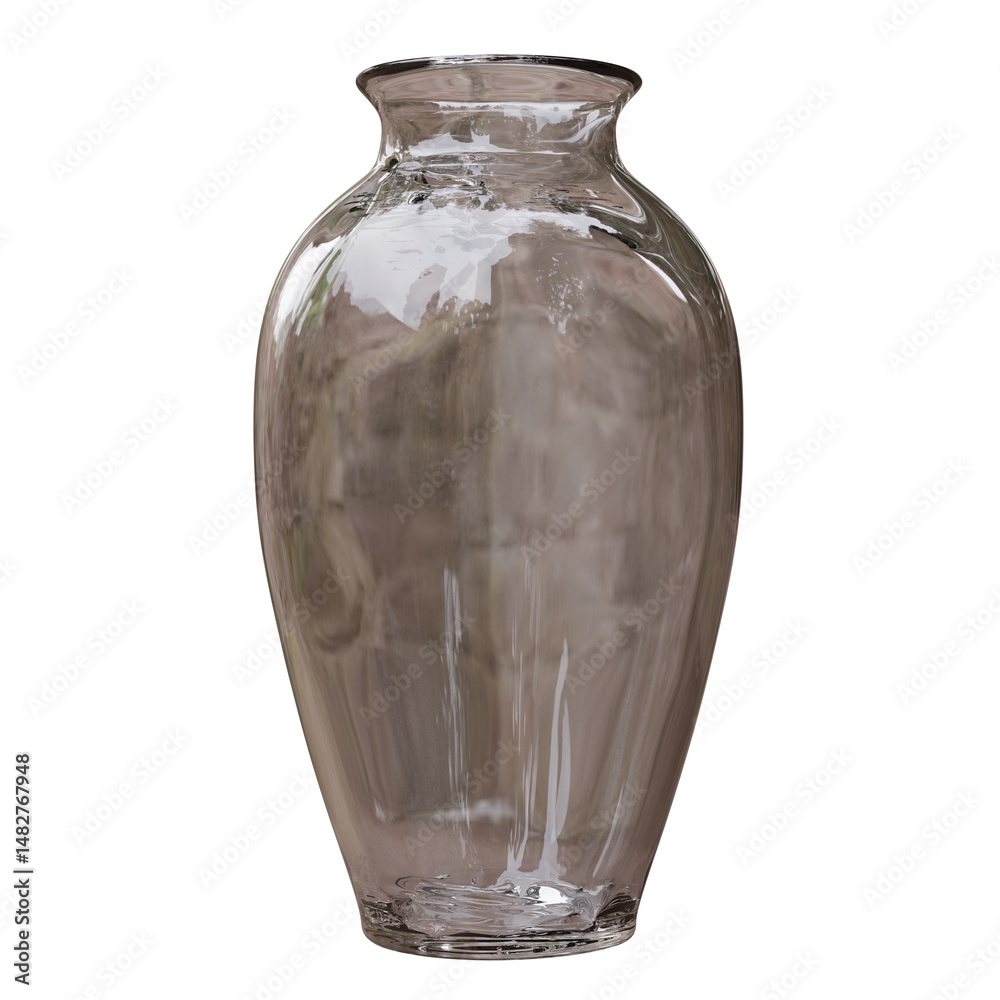 Glass vase isolated on white, transparent. Decoration pot for interior design
