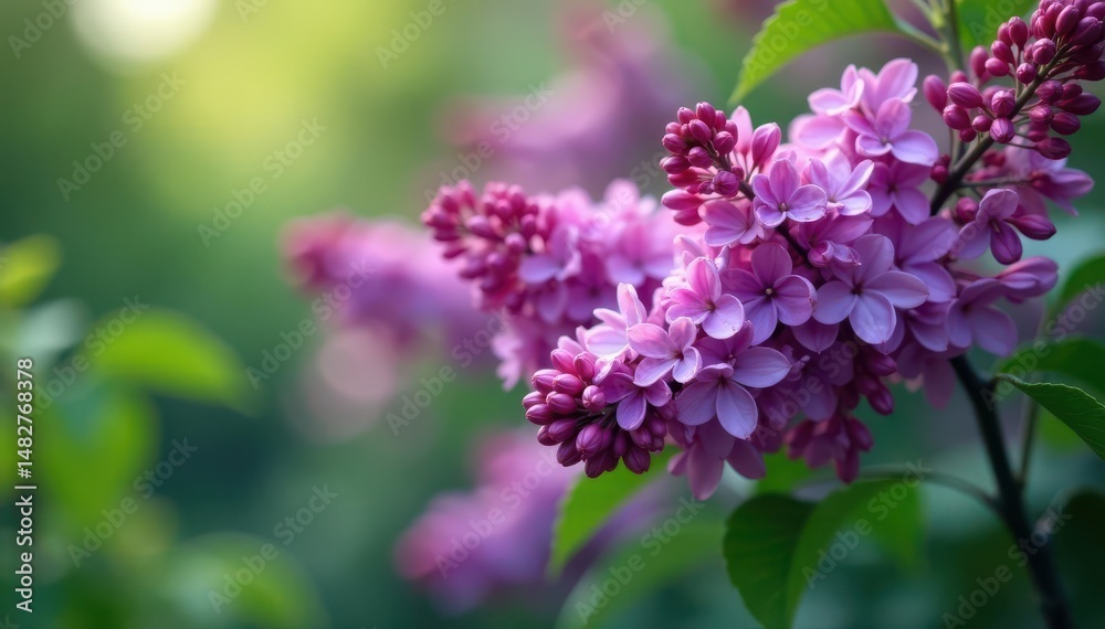 Obraz premium Full bloom lilac bush, purple flowers, ample copy space , lilac, violet