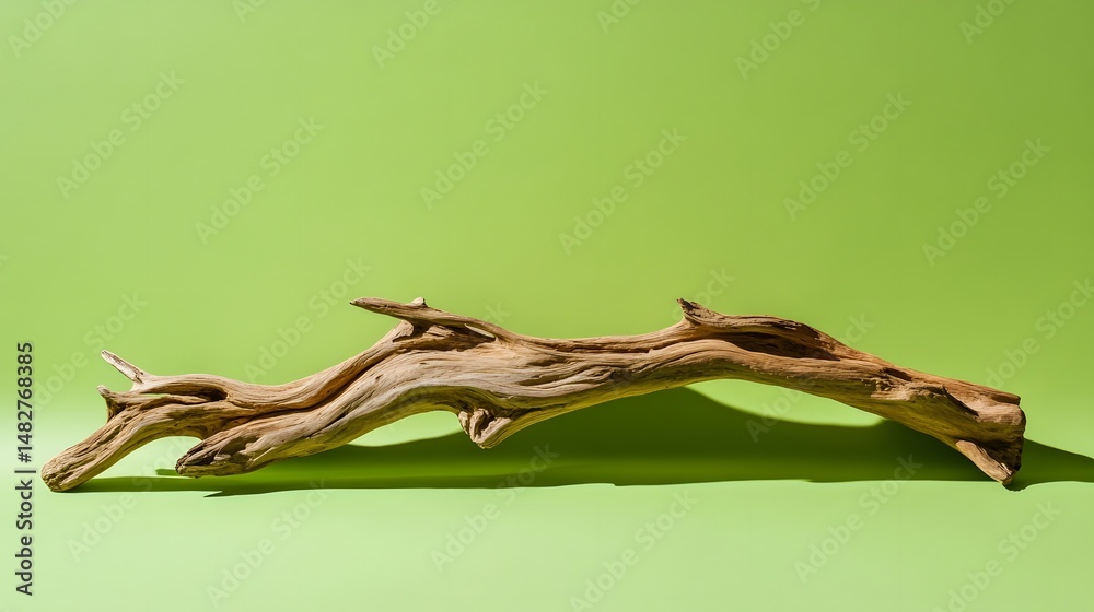 Fototapeta premium Curved driftwood sculpture on a green backdrop