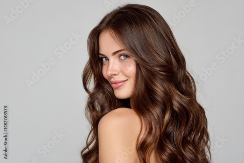 Woman's Luxurious Brown Wavy Hair: A Portrait of Beauty