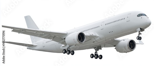 Commercial Airplane Landing Gear Extended Isolated on White Background Low Angle Aviation Transport Aircraft Travel