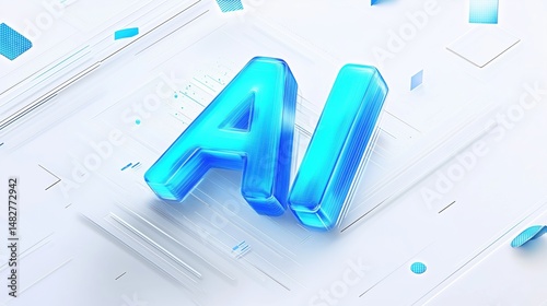 Artificial intelligence concept showcasing vibrant blue letters on a modern digital background with abstract shapes and lines