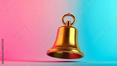 Golden bell swings gracefully against vibrant gradient background