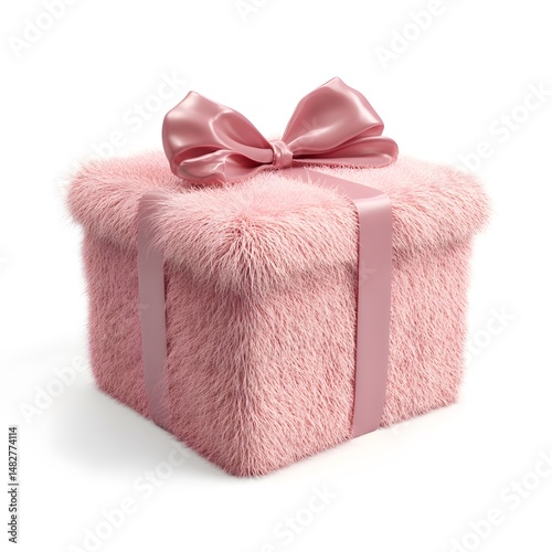 High-Resolution Holiday Gift Box Illustration Featuring Festive Ribbon and Seasonal Decorations for Creative Projects pink gift box with ribbon