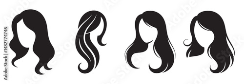 Various Girl Hairstyle Collection. Hair silhouette vector. Women side face with hair care icon. Illustration eps 10