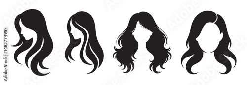 Various Girl Hairstyle Collection. Hair silhouette vector. Women side face with hair care icon. Illustration eps 10