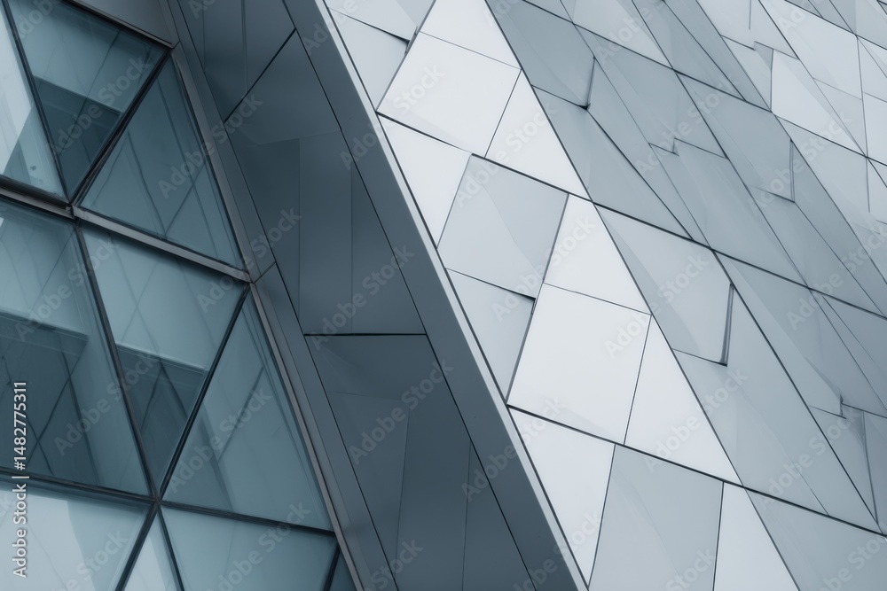 Obraz premium Modern architecture featuring geometric shapes and glass panels in a contemporary design building exterior detail