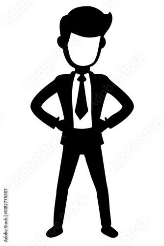 Confident Businessman Cartoon Character Stands Proudly With Hands on Hips