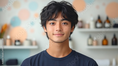 Portrait of a Young Man with Dark Hair, Calm and Serene Expression