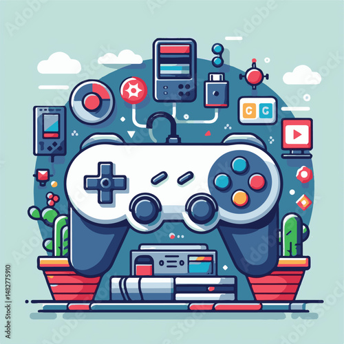 console, gaming, gamepad, joystick, game, entertainment, play, controller, technology, digital, gamer, video, device, control, fun, computer, illustration, vector, design, equipment, retro, joy, graph