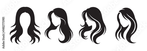 Various Girl Hairstyle Collection. Hair silhouette vector. Women side face with hair care icon. Illustration eps 10