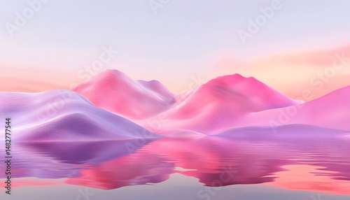 Dreamy Pink Mountain Landscape Illustration Depicting Sunset Over Rolling Hills and Peaceful Meadows
sunset in the mountains