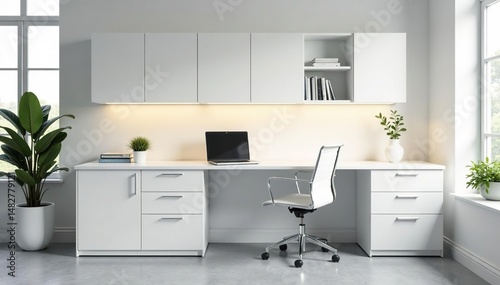 Modern white cupboard office furniture with sleek design and ample storage , tidy, closet, furniture