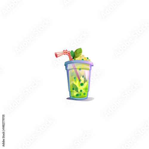 Minty Lime Pearl Shake Fruit juice icon logo flat vector design
