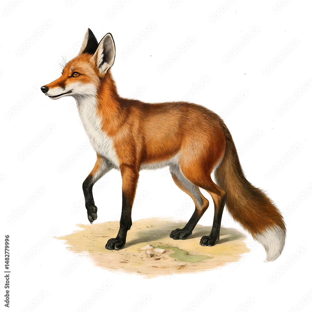 Obraz premium A Realistic Illustration of a Red Fox in vintage style illustration, png