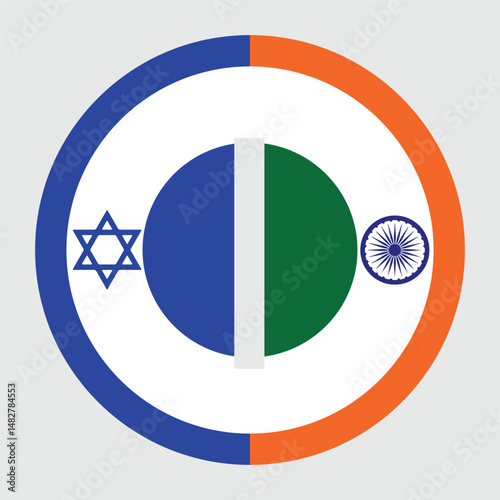 Israel and India flag concept, relation ship, Indian chakra. Symbolizes bilateral ties, culture, partnership, national identity.