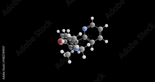 Brompheniramine molecule, rotating 3D model of antihistamine, looped video on a black background
