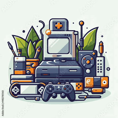 console, gaming, gamepad, joystick, game, entertainment, play, controller, technology, digital, gamer, video, device, control, fun, computer, illustration, vector, design, equipment, retro, joy, graph