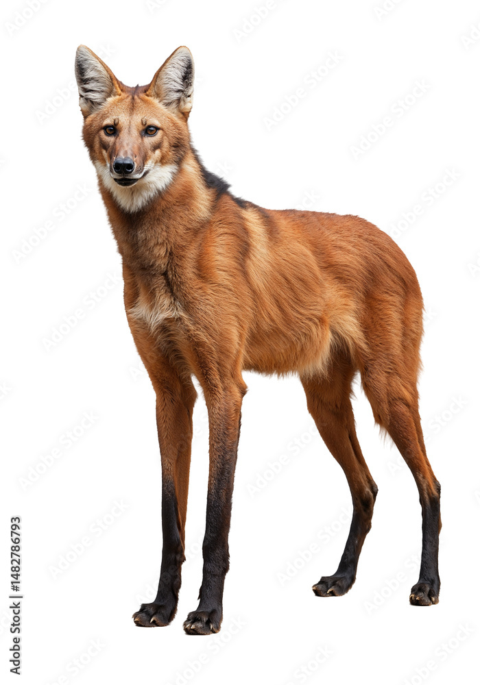 Fototapeta premium Maned Wolf Standing Isolated on White