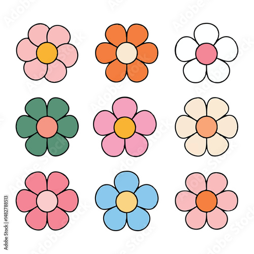 Colorful Retro Daisy Flower Illustrations
