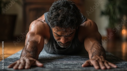 An Indian man stretching his body at home, practicing yoga and prioritizing a healthy lifestyle