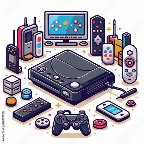 console, gaming, gamepad, joystick, game, entertainment, play, controller, technology, digital, gamer, video, device, control, fun, computer, illustration, vector, design, equipment, retro, joy, graph