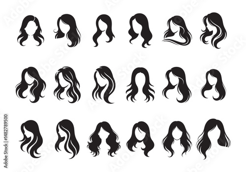 Various Girl Hairstyle Collection. Hair silhouette vector. Women side face with hair care icon. Illustration eps 10