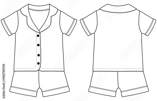 Baby girl Short Sleeve 2Pcs Sleepwear design Vector illustration art