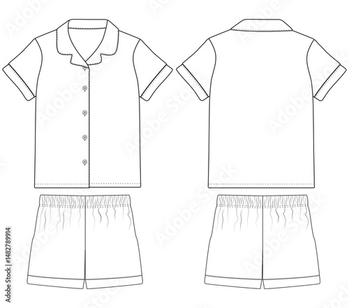 Baby girl Short Sleeve 2Pcs Sleepwear design Vector illustration art