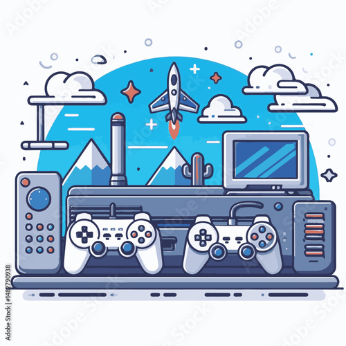 console, gaming, gamepad, joystick, game, entertainment, play, controller, technology, digital, gamer, video, device, control, fun, computer, illustration, vector, design, equipment, retro, joy, graph