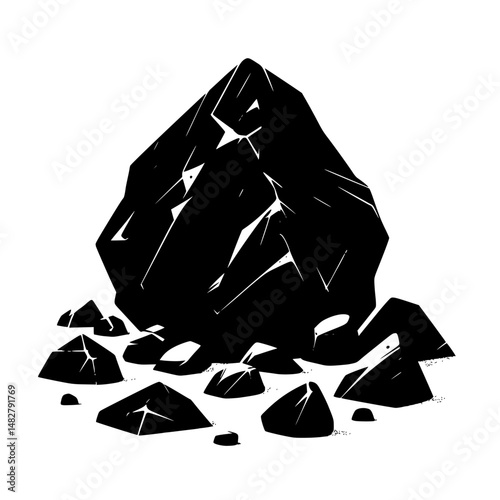 Graphic Black Rocks on White, Geometric Style