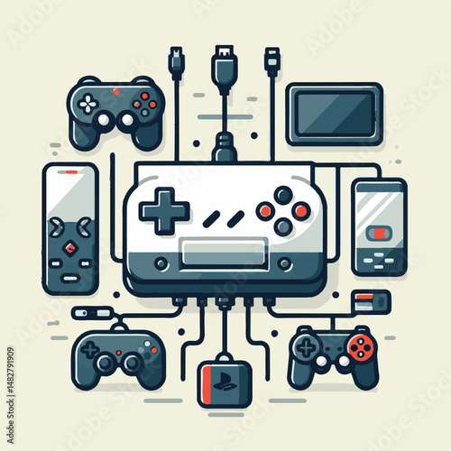 console, gaming, gamepad, joystick, game, entertainment, play, controller, technology, digital, gamer, video, device, control, fun, computer, illustration, vector, design, equipment, retro, joy, graph