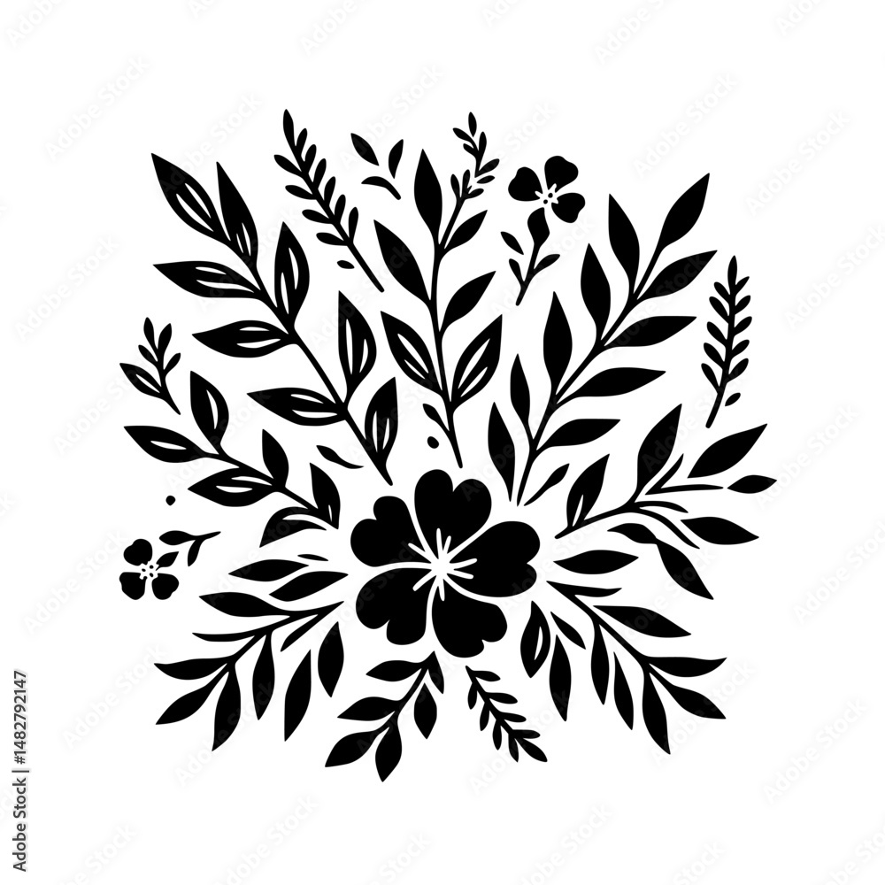 Fototapeta premium Elegant Black Floral Arrangement Silhouette on White Background