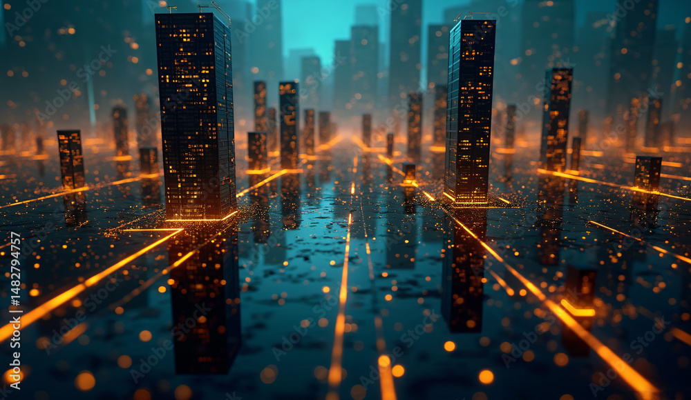 Naklejka premium Optical Rail Network in Future Cities