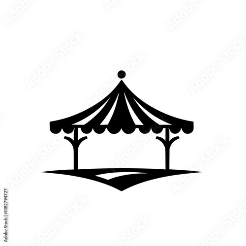 Minimalist Black Gazebo Icon on White Background
