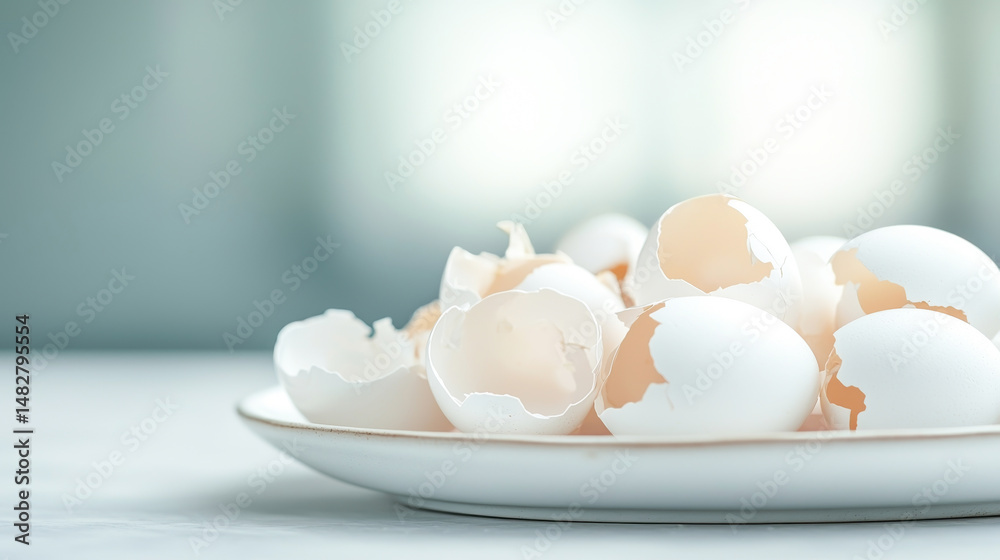 Fresh eggshells on a plate, showcasing the beauty of simplicity in food preparation. Fresh eggshells on a plate, showcasing the beauty of simplicity in food preparation.