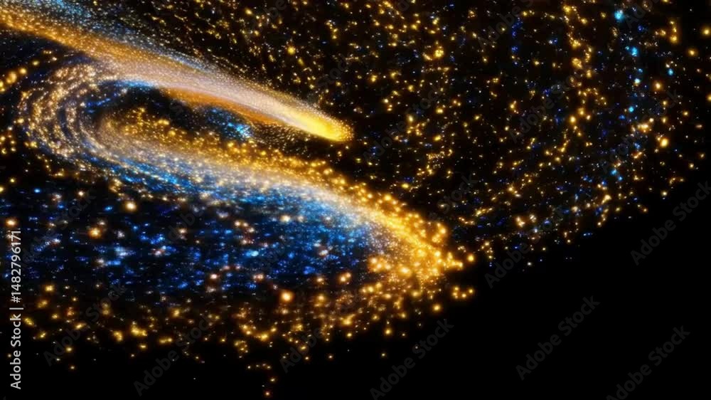 Sci-fi blue and gold particle meteor trails