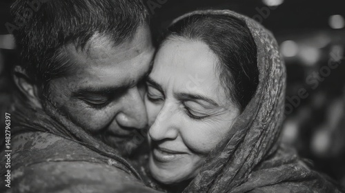 Emotional reunion of family members at airport