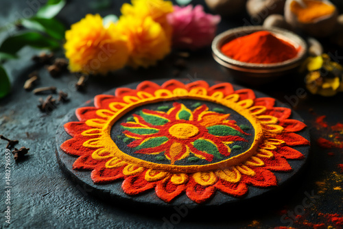 spice mandala pattern colorful seeds artistic