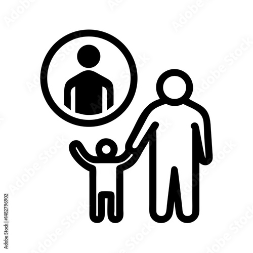 A parent and child icon representing family connection and supervision in a minimalist style