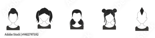 Black hair vector icon set. Men and Women Hairstyle Icon. Female faces sign symbol. Women side face with hair care icon