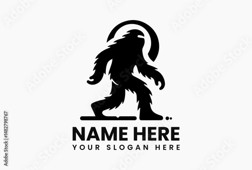 Simple vector outline of legendary Bigfoot walking in monochrome silhouette. Mythical beast logo design  