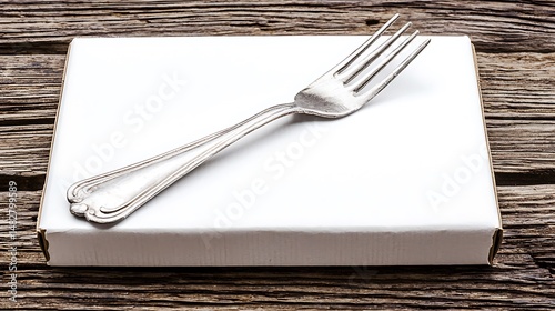 Antique Fork on Blank White Box Rustic Wooden Background
