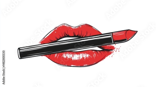 A graphic design of lips with a lipstick held within.