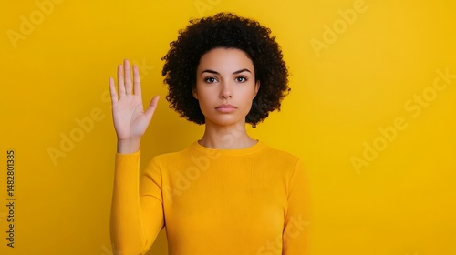 Woman making a disapproving hand gesture