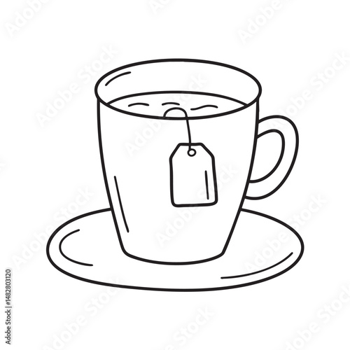 A tag dangling from a tea bag inside a cup