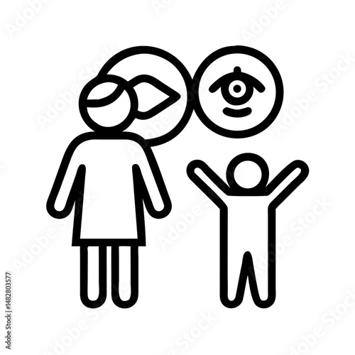 A parent-child supervision icon featuring a mother and child with care and awareness symbols, depicted in a minimalist style