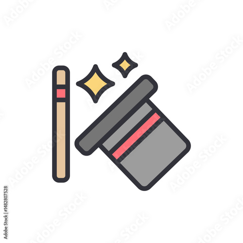 Magical Illustration Of A Classic Top Hat And Wand With Stars